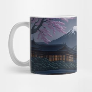 Serene Mount Fuji Sunset - Peaceful River Scenery - Lotus Flowers Mug